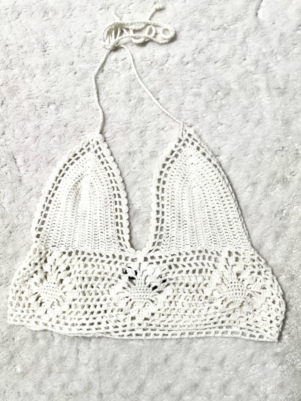 LRA Knit Crochet White Festival Halter Bralette Top